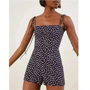 Reformation Navy and White Polka Dot Jumpsuit